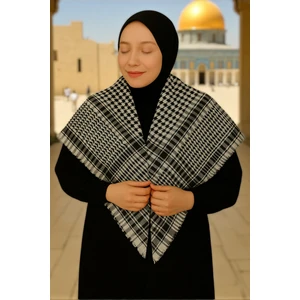 İhvan Online Kadın Erkek Kefiye Kare Desenli Pamuklu Filistin Puşi Şal - Siyah Beyaz