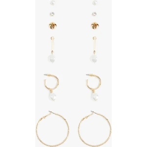 Çelik Karışımlı Inci Detaylı 6'lı Top ve Halka Küpe Seti