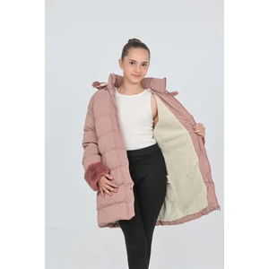 Wild Flower Kız Çocuk Kol ve Kapüşonda Kürk Detay Cepli Çıkabilir Kapüşon Şık Kışlık Kız Çocuk Mont