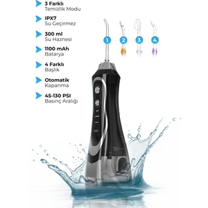 AquaDent Pro Şarjlı Ağız Duşu | 4 Başlıklı Diş Arası Temizleme Cihazı