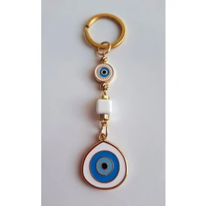 Svc Aksesuar Lüks Yeni Yıl Hediyesi Büyük Nazar Boncuklu Beyaz Anahtarlık