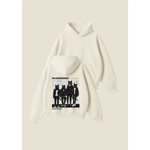 Kedi Çetesi Baskılı Unisex Boxy Fit Hoodie Sweatshirt