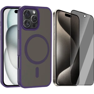 Apple iPhone 16 Pro Max Kılıf M-safe Şarj Özellikli Mat Arka Yüzey Vendas Sio Kapak + Hayalet Cam Ekran Koruyucu