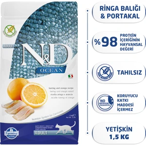 Ocean 1;5 kg Tahılsız Ringa Balıklı Portakallı Yetişkin Kedi Maması