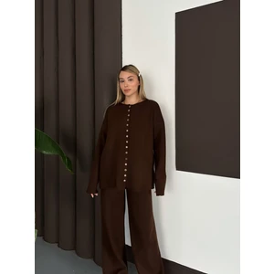 Önden Düğmeli Dökümlü Triko Ikili