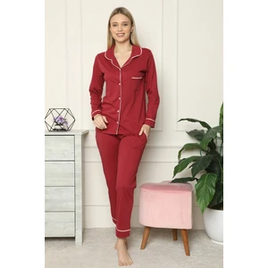 Kadın %100 Pamuk Penye Önden Düğmeli Uzun Kol Pijama Takım 2716