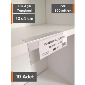 Şeffaf Etiket 10 Adet Pvc Etiketlik Raf Önü Dik Yapışkanlı 10 x 4 cm Vitrin Etiketliği Raf Önü Etiketlik