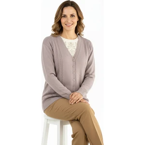 Kadın Kışlık Örgü Desenli Düğmeli Çift Cepli Uzun Kol Likralı Kardelen Dokuma Anne Hırka