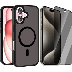 Apple iPhone 16 Plus Kılıf M-safe Şarj Özellikli Mat Arka Yüzey Vendas Sio Kapak + Hayalet Cam Ekran Koruyucu