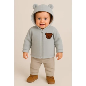 Nevrankids Unisex Mont Bebek Welsoft Ayı Kulaklı Fermuarlı