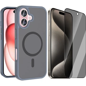 Apple iPhone 16 Plus Kılıf M-safe Şarj Özellikli Mat Arka Yüzey Vendas Sio Kapak + Hayalet Cam Ekran Koruyucu