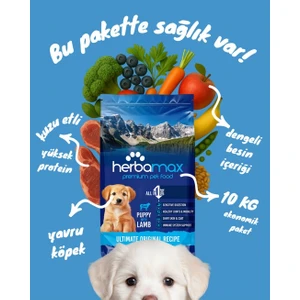 HerbaMax Premium Puppy Kuzu Etli ve Pirinçli Yavru Köpek Maması 10 Kg – Tüm Irklar İçin, Yüksek Proteinli
