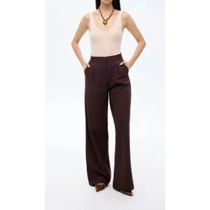 Kadın  Bol Paça Kumaş Pantolon Kahverengi