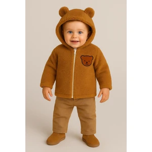 Nevrankids Unisex Mont Bebek Welsoft Ayı Kulaklı Fermuarlı