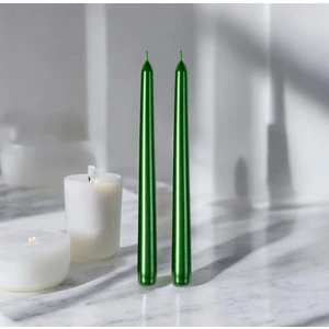 2'li Metalik Yeşil -Şamdan Mum-Konik Mum