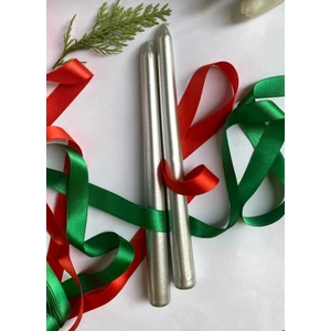 2'li Metalik Gri-Şamdan Mum-Konik Mum