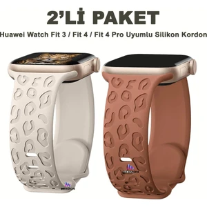 Huawei Watch Fit 3 / Fit 4 / Fit 4 Pro Uyumlu Leopar Desenli 2’li Silikon Kordon Seti