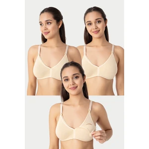 3'lü Ten Kadın Pamuklu Likralı Esnek Rahat Balensiz Kapsız Hamile Emzirme Sütyeni