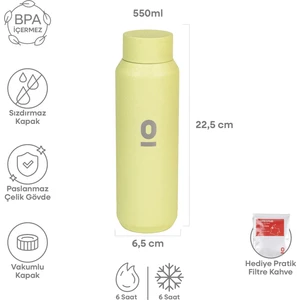 Açık Yeşil Mat Dokulu Paslanmaz Çelik Matara 550 ml Kapaklı NO:100