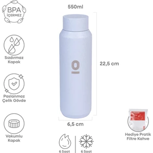 Mavi Mat Dokulu Paslanmaz Çelik Matara 550 ml Kapaklı NO:101