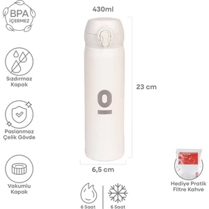 Beyaz Dokulu Paslanmaz Çelik Termos 430 ml Kapaklı NO:106