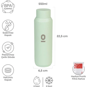 Su Yeşili Mat Dokulu Paslanmaz Çelik Matara 550 ml Kapaklı NO:102