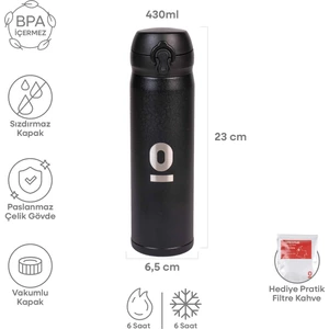 Siyah Dokulu Paslanmaz Çelik Termos 430 ml Kapaklı NO:104