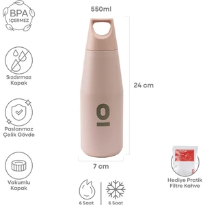 Paslanmaz Çelik Pembe Şişe Termos 550 ml No:66