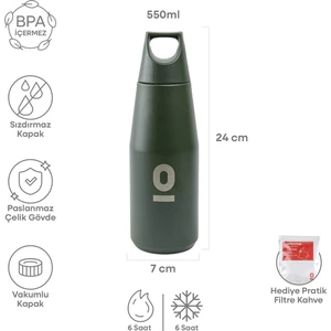 Paslanmaz Çelik Yeşil Şişe Termos 550 ml No:65