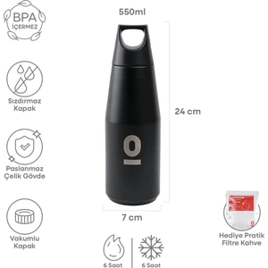 Paslanmaz Çelik Siyah Şişe Termos 550 ml No:67