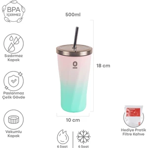 Paslanmaz Çelik Renk Geçişli Pipetli Mug Termos 500 ml No:79