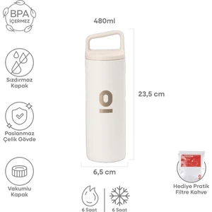 Paslanmaz Çelik Tutacaklı Beyaz Termos 480 ml No:52