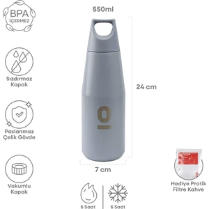 Paslanmaz Çelik Mavi Şişe Termos 550 ml No:68