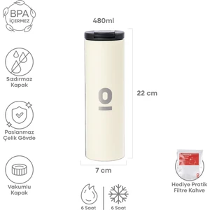 Paslanmaz Çelik Ekru Uzun Termos 480 ml No:48