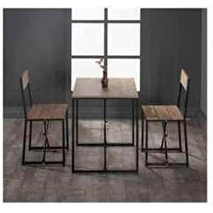 2 Kişilik Yemek Masası Takımı Ahşap Tabla Metal Ayak Ergonomik Tasarım 60x70 cm