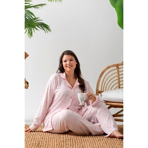 Uzun Kol Gömlek Yaka Kadın Pinterest Pijama Takımı - Kadın Pijama- Geniş Beden Aralığı