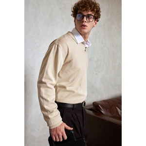 Erkek Pamuklu Polo Yaka Oversize Triko Kazak