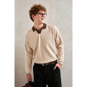 Erkek Polo Yaka Nopeli Oversize Triko Kazak