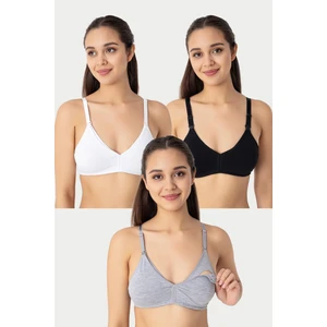 Arma Yıldız 3 Adet Siyah Beyaz Gri Kadın Pamuklu Emzirme Sütyeni Balensiz Esnek Yumuşak Kumaş