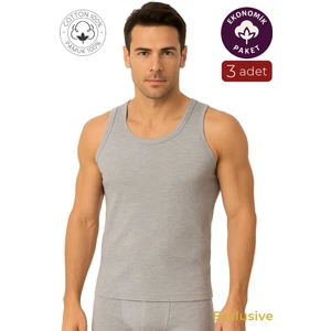 3'lü Paket Pamuklu Ribana Kalın Askılı Erkek Atlet | Gri K0113