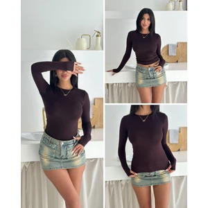 Kadın Bisiklet Yaka Uzun Kol Parmak Geçmeli Buzy Bady