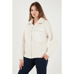 Regular Fit Klasik Yaka Göğüs Cep Detaylı Peluş Hırka Polar Bayan Polar 5866437