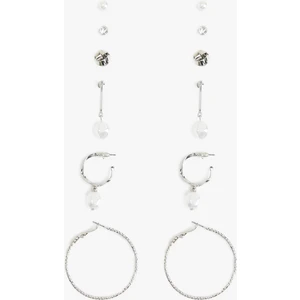 Çelik Karışımlı Inci Detaylı 6'lı Top ve Halka Küpe Seti