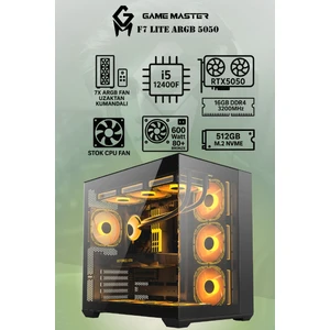 GM Game Master F7 Lite Argb RTX5050 Intel I5-12400F Cpu 16GB Ddr4 Ram 512GB M.2 SSD RTX5050 7x Argb Fanlı Gaming Pc