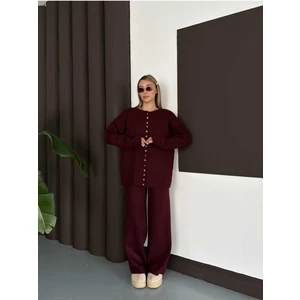 Önden Düğmeli Dökümlü Triko Ikili