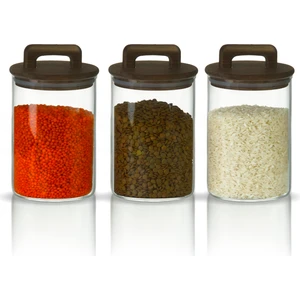 Saplı Akasya Kapaklı 1000ML Yüksek Borosilikat Cam Saklama Kavanozu 3'lü