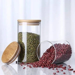 Özgün Ev 1250 cc (4'lü Set) - Borosilkat Cam Baharatlık - Bambu Kapaklı - Saklama Kabı - (9 cm x 20 Cm)