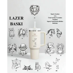 Kişiselleştirilmiş Quencher Pipetli Termos 1,18 Lt Krem Özel Isimli/ Tasarımlı