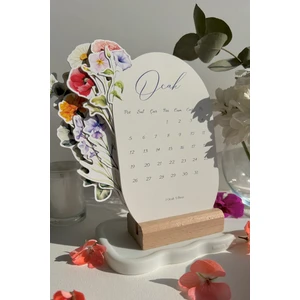 2026 Çiçekli Masa Takvimi | 12 Ay Özel Tasarım | Ahşap Standlı Dekoratif Takvim 2026 Floral Tasarım