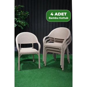 Bambu Rattan Kollu Koltuk 4 Adet